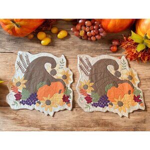 2 Quilted Fall Placemats cornucopia Thanksgiving 15x15